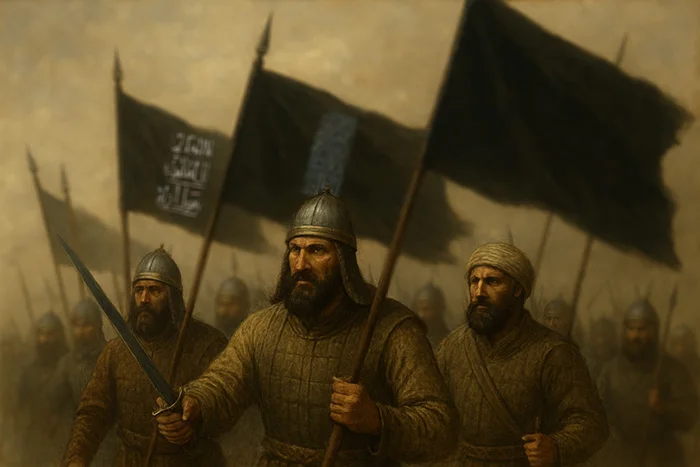 تصویری خیالی از درفش‌های سیاه خلافت بنی عباس