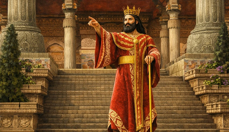 کوروش بزرگ در حال فرمان به بازسازی پرستشگاه‌ها