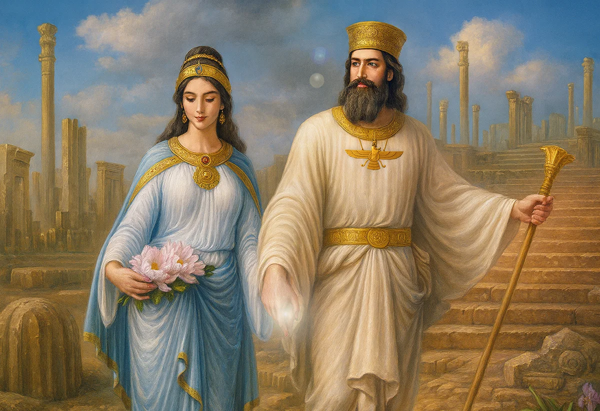 تصویری خیالی از کوروش بزرگ و همسرش