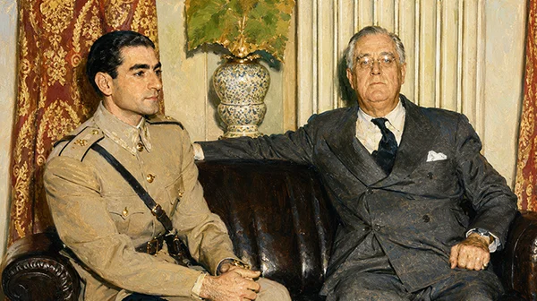تصویر بازسازی شده دیدار فرانکلین روزولت، رئیس جمهور سابق آمریکا در کنار محمدرضا شاه
